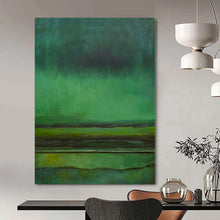 Load image into Gallery viewer, Large - Format Hand - painted Gradient Green Landscape Acrylic Art for Zen - Inspired Studies LargeART0190
