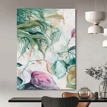 Load image into Gallery viewer, Green &amp; Purple Floral Abstract Painting, Ideal for Botanical - Themed Bathroom &amp; Relaxing Reading Nook LargeART1850
