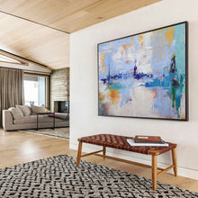 Load image into Gallery viewer, Hand - painted Large - Scale Abstract Coastal Cityscape Acrylic Art for Modern Home Offices LargeART1746
