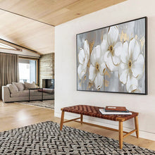 Load image into Gallery viewer, Hand - painted White Flower Gold - Accent Acrylic Art for Elegant Dining Room Decor LargeART1653
