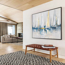 Load image into Gallery viewer, “Sailboats on Water” - Impressionistic Abstract Acrylic, Ideal for Coastal Dining Room and Yacht Club DLZ257
