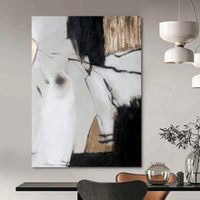 Load image into Gallery viewer, “Black - White - Gold Abstract Angles” Abstract Painting on Canvas, Sophisticated Dining Decor DKH1005
