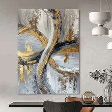 Load image into Gallery viewer, Gray, Gold &amp; Black Abstract Loops Canvas Painting, Great for Industrial - Glam Bedroom &amp; High - End Bar Lounge LargeART1251
