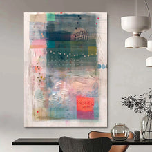 Load image into Gallery viewer, Blue and Pink Collage Abstract Painting, Suited for Coastal Bedroom &amp; Art - Inspired Library LargeART1858
