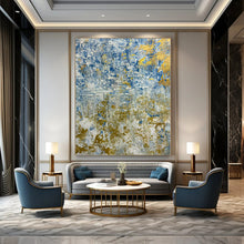 Load image into Gallery viewer, Blue and Gold Textured Abstract Canvas Painting, Ideal for Coastal Living Room &amp; Elegant Office LargeART1224
