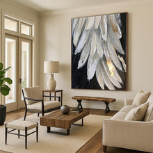 Load image into Gallery viewer, Oversized White - Gold Feather Abstract Acrylic Art for Bedroom &amp; Boutique Hotel LargeART0431
