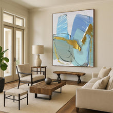 Load image into Gallery viewer, Large - Scale Blue - Gold Geometric Abstract Art - Ideal for Luxury Bedroom &amp; Upscale Hotel Lobby LargeART0796
