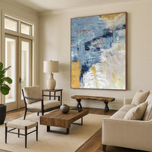 Load image into Gallery viewer, Blue and Gold Textured Abstract – Mixed - Media with Metallic Elements DTP255
