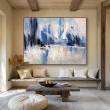 Load image into Gallery viewer, Hand - painted Blue and White Abstract Mountains Acrylic Art for Serene Living Room Walls LargeART1731
