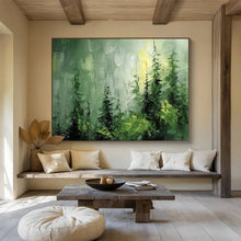Load image into Gallery viewer, Green Forest “Misty Pines” Painting on Canvas, Atmospheric Landscape Decor DKH830
