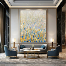 Load image into Gallery viewer, Oversized Hand - painted Rain of Gold and Blue Acrylic Art for Glamorous Living Rooms LargeART0195
