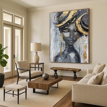 Load image into Gallery viewer, Gray - Toned Abstract Portrait, Gold - Splashed Art for Glamorous Dressing Room &amp; Artistic Salon LargeART2196
