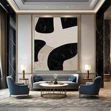 Load image into Gallery viewer, Black &amp; Beige Organic Shapes Abstract Canvas Painting, Ideal for Contemporary Studio &amp; Monochrome Dining Room LargeART1099
