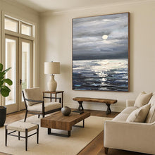 Load image into Gallery viewer, “Moonlit Sea Landscape” - Blue, Grey, White Landscape Art on Canvas DKH1293
