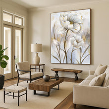 Load image into Gallery viewer, Elegant White &amp; Gold Floral Abstract Painting, Ideal for Glamorous Entryway &amp; Sophisticated Dining Room LargeART1906
