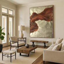 Load image into Gallery viewer, Enormous Brown - Gold Wavy Lines Acrylic for Art Deco Dining Room &amp; Upscale Hotel Lobby LargeART0347
