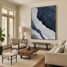 Load image into Gallery viewer, “Blue and White Wavy Abstract” - Modern Abstract Art on Canvas DKH1536
