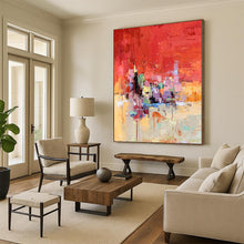 Load image into Gallery viewer, Enormous Vivid Red Abstract Cityscape Acrylic for Energetic Game Room LargeART0291

