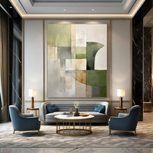Load image into Gallery viewer, Green &amp; Gray Geometric Abstract Painting, Ideal for Modern Living Room &amp; Art - Filled Hallway LargeART1440
