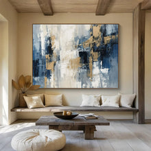 Load image into Gallery viewer, Hand - painted Gray and Gold Abstract Blocks Acrylic Art for Modern Office Lobbies LargeART1706
