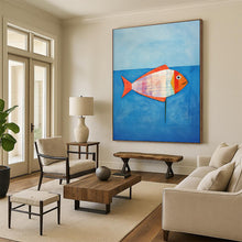Load image into Gallery viewer, Whimsical Striped Fish Abstract Painting, Ideal for Coastal - Themed Bedroom &amp; Family Kitchen LargeART1836
