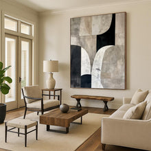 Load image into Gallery viewer, “Monochrome Shape Abstract Collage” - Black, White, Grey Abstract Art on Canvas DKH1320
