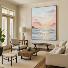 Load image into Gallery viewer, “Sunset Sea Impasto” - Blue, Orange, Pink Abstract Coastal Art on Canvas DKH1144
