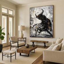 Load image into Gallery viewer, Black &amp; Gold Abstract Bull Painting, Suited for Bold Home Office &amp; Masculine Den LargeART1968
