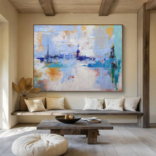 Load image into Gallery viewer, Hand - painted Large - Scale Abstract Coastal Cityscape Acrylic Art for Modern Home Offices LargeART1746
