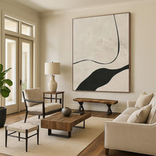 Load image into Gallery viewer, “Minimalist Curved Lines” - Beige, Black Abstract Line Art on Canvas DKH1148
