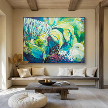 Load image into Gallery viewer, Vibrant Green &amp; Blue Abstract Floral Art for Nature - Lovers&#39; Lounge &amp; Eco - Friendly Store DKH055
