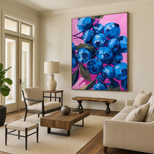 Load image into Gallery viewer, Vivid Blueberries on Pink Abstract Painting, Ideal for Modern Kitchen &amp; Dining Room LargeART2013
