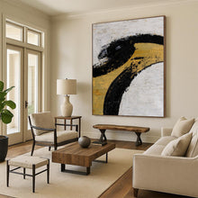 Load image into Gallery viewer, Hand - painted Large - sized Bold Black and Gold Abstract Acrylic Art for Luxurious Lounges LargeART0039
