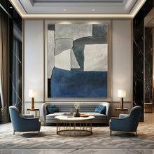 Load image into Gallery viewer, Gray &amp; Blue Geometric Abstract Painting, Perfect for Modern Office &amp; Minimalist Hallway LargeART1425
