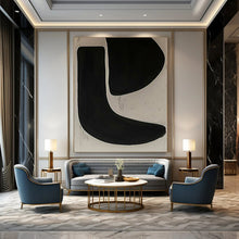 Load image into Gallery viewer, Bold Black and White Forms Abstract Canvas Painting, Suited for Industrial - Chic Loft &amp; Monochrome Dining Room LargeART1106
