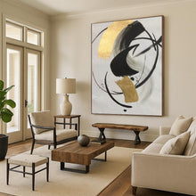 Load image into Gallery viewer, Oversized Ink - Gold Abstract Swirl Acrylic for Zen - Inspired Study LargeART0293
