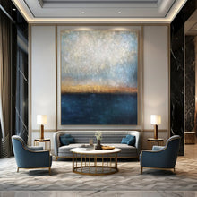 Load image into Gallery viewer, Blue &amp; Orange Abstract Horizon Painting, Perfect for Beach House Living Room &amp; Sunset - Themed Bar LargeART1441
