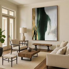 Load image into Gallery viewer, Green, Gold, and Gray Abstract Drip Acrylic Art - Great for Luxe Home Office &amp; Sophisticated Lounge LargeART0640
