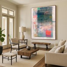 Load image into Gallery viewer, Blue and Pink Collage Abstract Painting, Suited for Coastal Bedroom &amp; Art - Inspired Library LargeART1858
