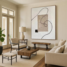 Load image into Gallery viewer, “Minimalist Shape and Line Abstract” - Beige, Black, White Abstract Art on Canvas DKH1327

