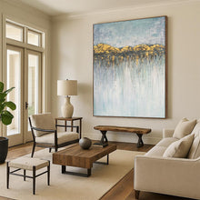 Load image into Gallery viewer, Gold &amp; Blue Textured Mountain Drip Abstract Art, Ideal for Luxe Bedroom &amp; Inspirational Office LargeART2077
