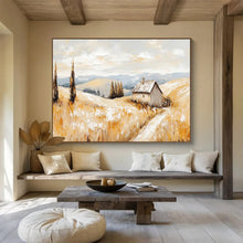 Load image into Gallery viewer, Golden Field And Cottage Abstract Landscape Painting DKH461
