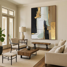 Load image into Gallery viewer, “Black, Gold &amp; Neutral Abstract” - Luxe Abstract Art on Canvas DKH1524
