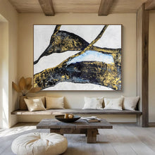 Load image into Gallery viewer, Black, Gold &amp; Blue Abstract Painting - Ideal for Luxury Living Room &amp; Modern Office DKH011
