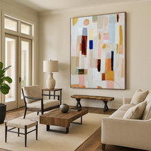 Load image into Gallery viewer, “Colorful Abstract Blocks” - Pastel Pink, Blue, Yellow, Green Abstract Art on Canvas DKH1113
