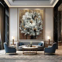 Load image into Gallery viewer, White Flowers with Gold Accents Abstract Canvas Painting, Ideal for Elegant Bedroom &amp; Luxury Living Room LargeART1194
