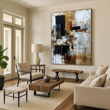 Load image into Gallery viewer, “Industrial - Inspired Abstract Collage” - Brown, Black, White Abstract Art on Canvas DKH1330
