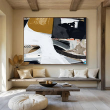 Load image into Gallery viewer, Modern Abstract Collage in Black, White, and Gold Abstract acrylic painting DLZ127
