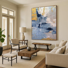 Load image into Gallery viewer, Blue, Gray, and Gold Abstract Fusion – Expressive Acrylic with Metallic Accents DTP253
