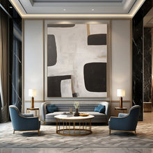 Load image into Gallery viewer, Black &amp; White Geometric Block Abstract Painting, Ideal for Modern Minimalist Office &amp; Monochrome Living Room LargeART1374
